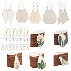 PRICES MAY VARY. ❤[DIY EARRING MAKING KIT]: 100pcs wooden charms in 5 styles, each style 20pcs, 100 pieces of earring hooks and 100 pieces of jump rings in total 2 colors(Gold, silver), these combinations are adequate enough for you to make your own jewelries. ❤[APPROPRIATE SIZE]: Each wood earring blank measures approx 47.5~55mm(1.87~2.17inch) long, 19~37mm(0.75~1.45inch) wide, lightweight and suitable dimension make it easier for handling and crafting. ❤[SMOOTH AND MILD TACTILITY]: These woode Rings For Beginners, Wood Leaf, Diy Earring, Painted Earrings, Earring Making, Make Your Own Jewelry, Earring Charms, Wooden Pendant, Earring Crafts