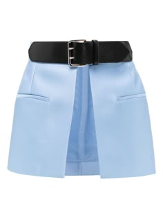 blue adjustable fit belted waist two front flap pockets two rear welt pockets thigh-length Pop Clothes, Peplum Belt, Dice Kayek, Kpop Clothes, Belt Skirt, Performance Outfits, Hi Fashion, Kpop Group, Amazing Race