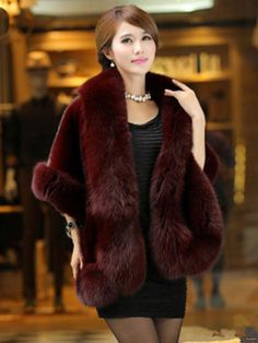 Faux Fur Jacket Women White  Winter Wrap Shawl Poncho Cape Coat Elegant Fur Cape Coat For Fall, Red Winter Cape Shawl, Red Cape Shawl For Winter, One Size Winter Cape, Red Shawl Outerwear For Winter, Elegant Fall Shawl Outerwear, Elegant Winter Shawl Outerwear, Elegant Winter Shawl Cape, Elegant Shawl-style Fall Outerwear