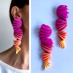 Colorful Pink to Orange Yellow Ombré Petal Earrings, Dangle Earrings ,unique Bold Earring, Gift for Her, Bold Oversized Earrings - Etsy Bold Handmade Polymer Clay Earrings, Bold Handmade Polymer Clay Jewelry, Handmade Vibrant Pink Earrings, Vibrant Pink Handmade Earrings, Vibrant Handmade Pink Earrings, Unique Pink Resin Earrings, Edgy Earrings, Petal Earrings, 3d Printed Jewelry