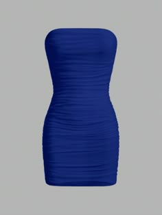 Pleated Strapless Tie Waist Bodycon Dress Blue Sexy  Sleeveless Knitted Fabric Plain Bodycon High Stretch  Women Clothing, size features are:Bust: ,Length: ,Sleeve Length: Royal Blue Silk Dress Short, Cute White Dresses, Royal Blue Dress Short, Blue Fitted Dress, Royal Blue Party Dress, Sexiest Dresses, Cute White Dress, Blue Bodycon Dress, Hot Blue