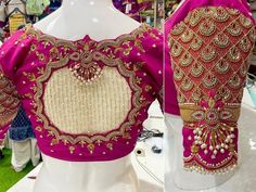 Here Are The Latest Designs For Bridal Blouses With Maggam Work. The Maggam Work With Kundan, Thread And Spring Can Be Customised Along With The Cloth Color You Want To Choose. Having These Kind Of Maggam Work Blouses Is Very Trendy For Traditional Gatherings And Poojas.  This Enhances The Beauty Of Any Saree When This Is Teamed Up With Different Kind Of Maggam Designs. The Combination Of Aari And Zardosi Works Make This Maggam Designs Look Very Elegant And Beautiful. We Customize The Blouse As Maggam Designs, Pink Blouse Designs, Design Kurti, Maggam Blouse, Designs Blouse, Embroidery Blouses, Latest Bridal Blouse Designs, Latest Blouse Designs Pattern, Blouse Designer