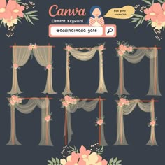 an image of flowers and curtains with the text canva element keyword