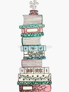 a stack of books with a coffee cup on top