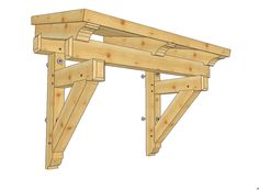 an image of a wooden bench made out of plywood planks and wood beams