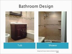 the bathroom design is shown in two different pictures