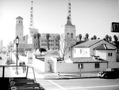 an old black and white photo of the city