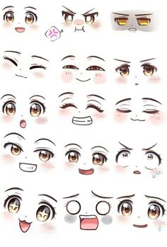 an anime character's eyes and eyebrows with different facial expressions, including the eyes