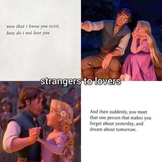 there are two pictures with the same caption in each photo and one has an image of rap from tangled to lovers