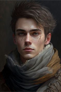 a painting of a young man with freckles on his face and scarf around his neck