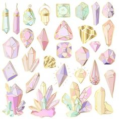 many different shapes and sizes of crystals