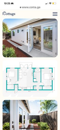 the floor plan for a small house with two separate rooms and an attached patio area