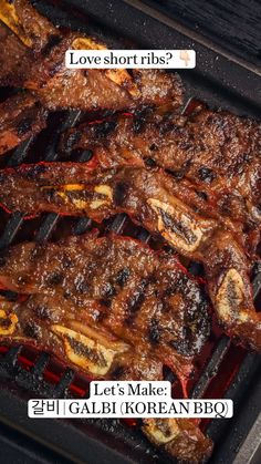 ribs cooking on the grill with words above it