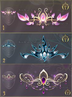 three different designs for the design process, each with purple and gold accents on them