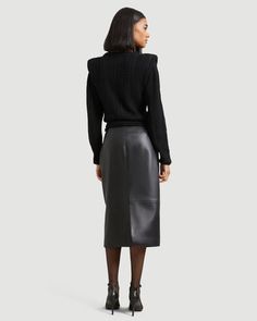 Briony Back Split-Hem Vegan Leather Skirt Vegan Leather Skirt, Black Leather Skirts, Cozy Sweater, Night Looks, Split Hem, Cozy Sweaters, Leather Skirt, Vegan Leather, Split