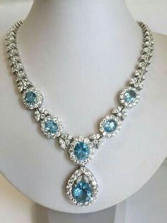 Find many great new & used options and get the best deals for Teardrop Necklace Aqua Oval Vintage Style Chain Necklace 925 Sterling Silver at the best online prices at eBay! Free shipping for many products! Fotografi Vintage, Expensive Jewelry Luxury, Diamond Jewelry Designs, Aquamarine Jewelry, Expensive Jewelry, Fancy Jewellery, Royal Jewelry, A Necklace, Fancy Jewelry