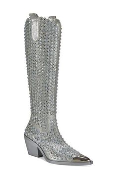 Sparkling crystals bring unmistakable drama to a tall Western boot complete with a metallic cap toe. Back zip closure Synthetic upper, lining and sole Imported Asian & Pacific Islander Owned/Founded Tall Western Boot, Pacific Islander, Azalea Wang, Western Boots Women, Chic Leather, Western Boot, Knee High Leather Boots, Sparkling Crystal, Anniversary Sale