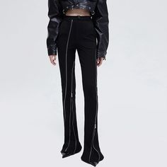 44511143067870|44511143100638|44511143133406 Punk Full-length Bottoms For Spring, High Waist Stretch Punk Pants, Black Mid-rise Punk Pants, Mid-rise Black Punk Pants, Edgy Non-stretch Straight Leg Pants, Chic Bottoms With Zipper Closure For Winter, Chic Winter Bottoms With Zipper Closure, Punk Stretch Pants For Fall, Punk Style Black Mid-rise Bottoms