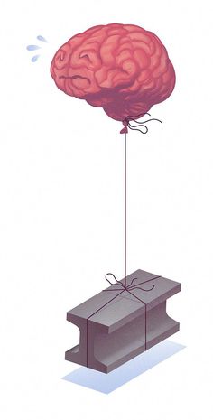 a drawing of a box tied to a string with a brain on top of it