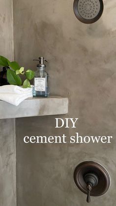 a shower head with the words diy cement shower on it's left side