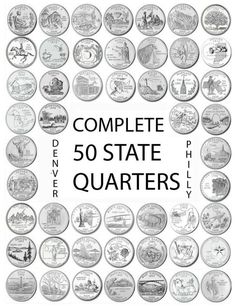 the complete 50 state quarters are shown in black and white, as well as an image of