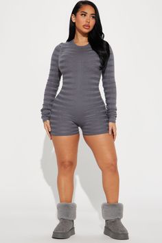 Available In Grey. Sweater Romper High Neck Long Sleeve Hidden Back Zipper Biker Short Stretch 50% Viscose 30% Polyester 20% Nylon Imported | Skip The Line Sweater Romper in Grey size 2X by Fashion Nova Sweater Romper, Stephanie Rao, Gal Gadot Wonder Woman, Biker Short, High Neck Long Sleeve, Curve Dresses, Gal Gadot, Jeans Jumpsuit, Matching Dresses