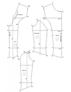 the front and back view of a women's blouse pattern, with measurements for each piece