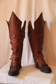 Leather boots (my personal version of Ezio boots) by HamraBDG on deviantART Leather Gaiters, Europe Style, Cosplay Boots, Steampunk Cosplay, Arm Armor