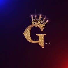 the letter g is made up of gold glitter and has a crown on top of it