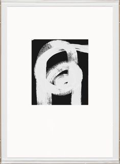 an abstract black and white painting with the letter p in it's middle frame