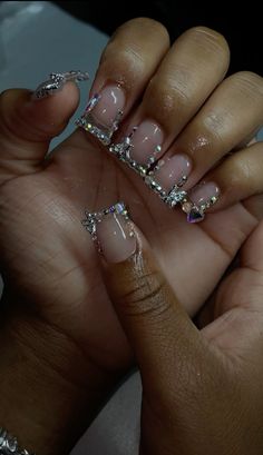 #blingnails #ducknails #butterflynails #shortnails #shortducknails Dimond Nails Acrylic, Blinged Out Short Nails, Short Duck Nails French Tip, Bling Short Nails, Short Duck Nails, Kitty Nails