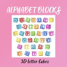 the alphabet blocks are made up of colorful cubes and have letters that spell out