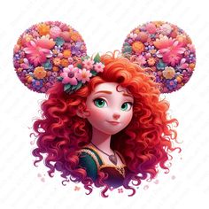 a girl with red hair and flowers on her head