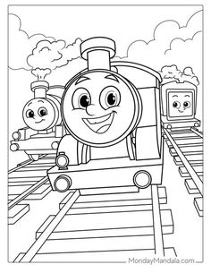 thomas the train is coming down the tracks with his friend thomas coloring pages for kids