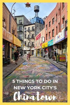 an image of the street that has been painted with colorful colors and words on it