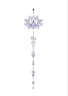 a blue and white drawing of a flower on a pole with arrows in the middle