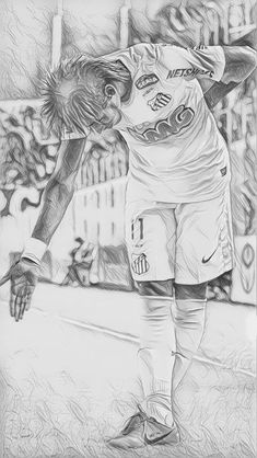 a black and white drawing of a soccer player