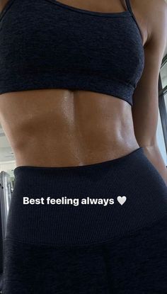 a woman's stomach with the words best feeling always written in white on it