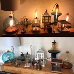 there are many different types of lamps on the table