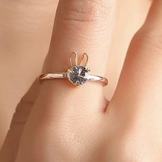 Cubic Zirconia Rabbit Solitaire Ring – Bling Wind Rabbit Ring, Jewelry Korean, Mini Jewelry, Cheap Engagement Rings, Daily Jewelry, Cute Rabbit, Cubic Zirconia Rings, Zircon Ring