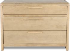 a wooden dresser with two drawers on one side and an open drawer on the other