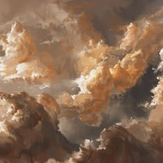 a painting of clouds in the sky with yellow and brown colors on it's sides