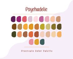 the color palette for psychadetic is shown in shades of pink, orange and yellow