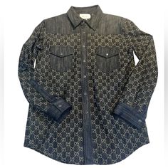 Brand New Shirt With Tags Gucci Cotton Shirt For Workwear, Gucci Cotton Shirt For Work, Designer Cotton Shirt With Monogram Print, Elegant Gucci Button-up Shirt, Gucci Cotton Button-up Tops, Gucci Tops For Work With Button Closure, Elegant Gucci Top With Button Closure, Elegant Gucci Tops With Button Closure, Luxury Gucci Tops For Fall