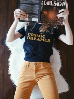 - Cosmic Dreamer Tee - Available in Black - Sizes S, M, L - 50% Polyester/ 50% Cotton - Made and Printed in USA 70s Mode, 80s Fashion Trends, Style Africain, Outfit Vintage, Personal Aesthetic, Outfit Jeans, Mode Inspo, Moda Vintage, Mellow Yellow