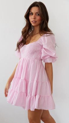 Cute Formal Dresses, American Threads, Babydoll Mini Dress, Preppy Summer Outfits, Pink Summer Dress, Preppy Dresses, Cute Preppy Outfits, Grad Dresses, Really Cute Outfits