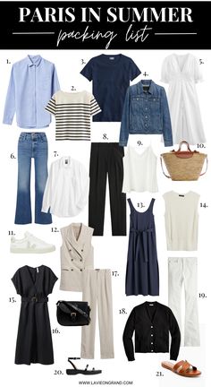 What To Pack For Paris In Summer | LaVieOnGrand Summer Outfits Classic Style, Elevated Casual Outfit Summer, Paris Summer Outfits Parisian Chic, Carryon Packing, What To Pack For Paris, Paris In Summer, French Capsule Wardrobe, Parisian Outfits, Capsule Wardrobe Women