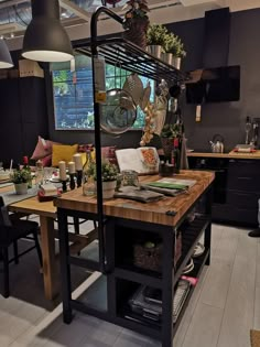 a kitchen with an island and lots of counter space