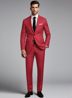 Experience the infusion of passion and individuality into your attire with our Wool Red Suit, effortlessly blending classic charm with contemporary allure. This garment transcends conventional fashion boundaries and evolves into a true expression of your identity. Meticulously crafted from a lavish wool blend, the suit boasts a mesmerizing solid pattern and a profound crimson hue that infuses your ensemble with refined vibrancy. Whether you're sealing deals in the corporate arena or stealing the Elegant Fitted Red Blazer, Fitted Red Suit In Suiting Fabric, Red Fitted Suits In Suiting Fabric, Red Fitted Suit, Red Slim Fit Suits For Formal Occasions, Red Slim Fit Formal Suits, Red Fitted Elegant Suit, Elegant Fitted Red Suit, Elegant Red Fitted Suit