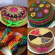 Smarties Cake, Food To Share, Fondant Cake Designs, Artistic Ideas, Cookie Cake Birthday, Simple Cake Designs, Cake Decorating Piping, Cake Baking Recipes